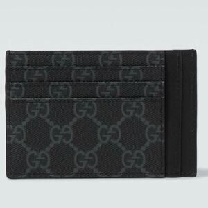 Gucci GG Supreme card case in black/anthracite black canvas and leather NWT